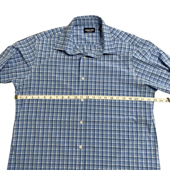 LANDS’ END SHIRT PERFORMANCE MENS L PLAID STRETCH BUTTON UP REGULAR FIT BLUE - Picture 6 of 8